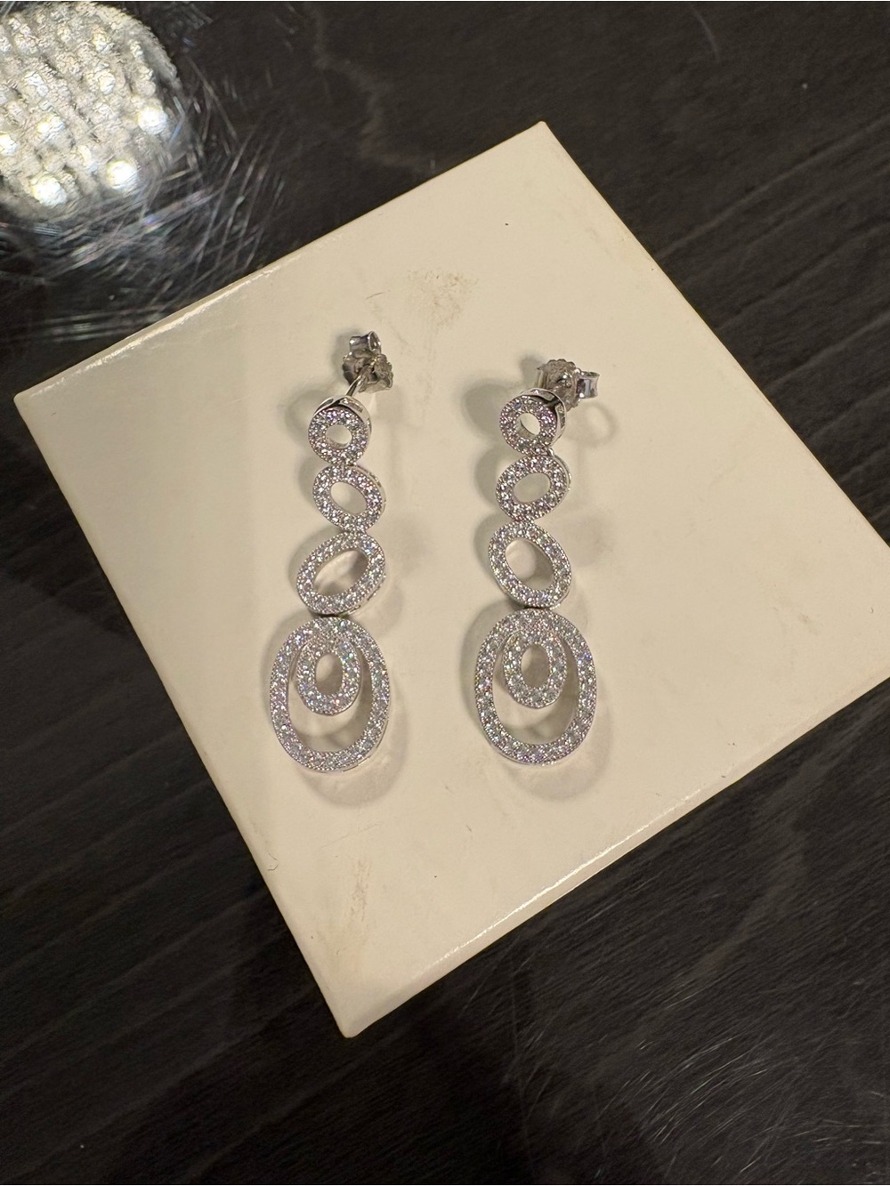 Macy's Silver Pave Linked Oval Drop Earrings